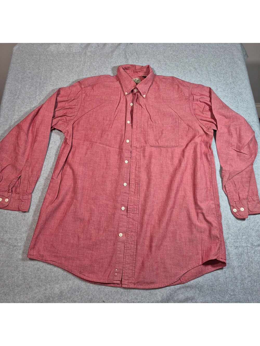 L.L.Bean Men’s L Tall Red Chambray Button Down 100% Cotton